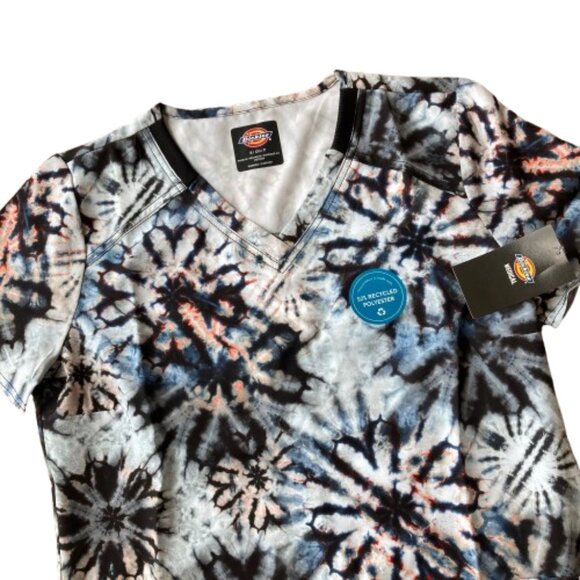 Dickies Print V-Neck Scrub Top Women's Small S Organic Tie Dye DK876 NWT - Picture 3 of 5